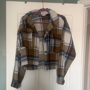 For The Republic Brown and Blue Plaid Utility Jacket